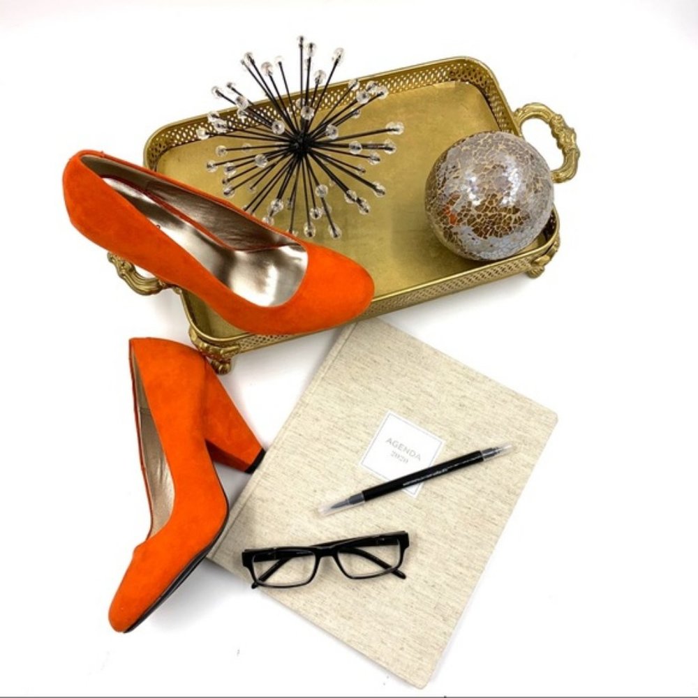 Vegan Suede Cone Heel Pumps in Brunt Orange - Picture 7 of 8